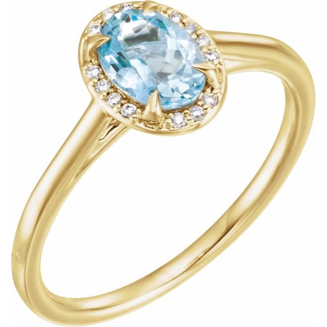 14K Yellow 7x5 mm Natural Aquamarine & .03 CTW Natural Diamond Ring