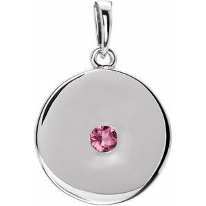 Platinum Natural Pink Tourmaline Disc Pendant