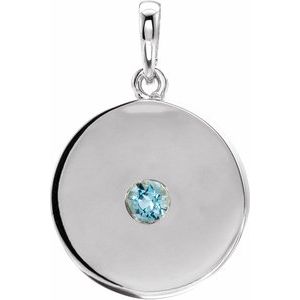 14K White Natural Aquamarine Disc Pendant