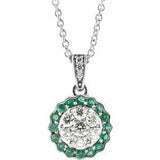 14K White Natural Emerald & 1/3 CTW Natural Diamond 16-18" Necklace