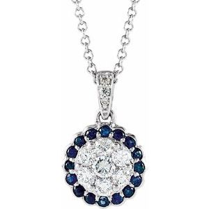 14K White Natural Blue Sapphire & 1/3 CTW Natural Diamond 16-18" Necklace
