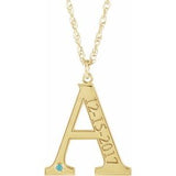 14K Yellow Engravable Imitation Blue Zircon Initial A 18" Necklace