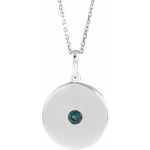 14K White Lab-Grown Alexandrite Disc 16-18" Necklace