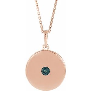 14K Rose Lab-Grown Alexandrite Disc 16-18" Necklace