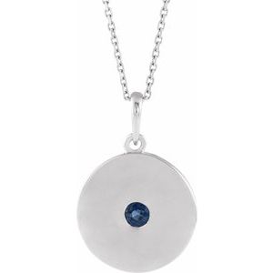 Sterling Silver Natural Blue Sapphire Disc 16-18" Necklace