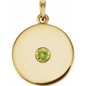 14K Yellow Natural Peridot Disc Pendant