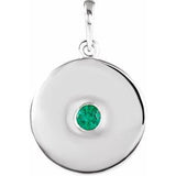 Platinum Lab-Grown Emerald Disc Pendant