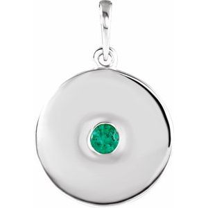 Platinum Lab-Grown Emerald Disc Pendant