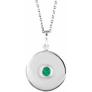 Platinum Natural Emerald Disc 16-18" Necklace