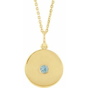 14K Yellow Natural Blue Zircon Disc 16-18" Necklace