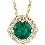 14K Yellow Lab-Grown Emerald & .08 CTW Natural Diamond 18" Necklace