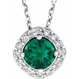 Sterling Silver Lab-Grown Emerald & .08 CTW Natural Diamond 18" Necklace