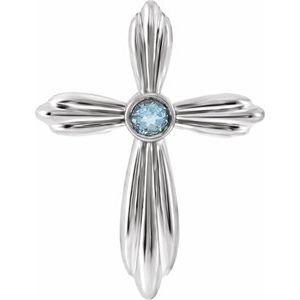 14K White Natural Aquamarine Cross Pendant