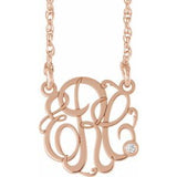 14K Rose 25 mm 3 Initials .02 CT Natural Diamond Script Monogram 18" Necklace
