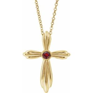 14K Yellow Natural Mozambique Garnet Cross 16-18" Necklace