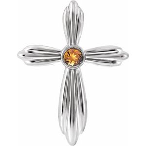 14K White Natural Citrine Cross Pendant