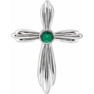 Platinum Natural Emerald Cross Pendant