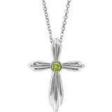 Sterling Silver Natural Peridot Cross 16-18" Necklace