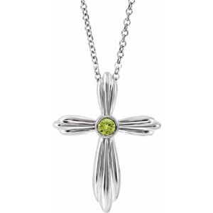 Sterling Silver Natural Peridot Cross 16-18" Necklace