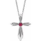 14K White Natural Ruby Cross 16-18" Necklace