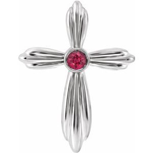Platinum Lab-Grown Ruby Cross Pendant