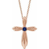 14K Rose Natural Blue Sapphire Cross 16-18" Necklace