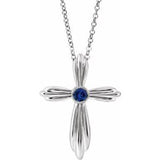 14K White Lab-Grown Blue Sapphire Cross 16-18" Necklace