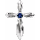 14K White Natural Blue Sapphire Cross Pendant