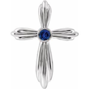 14K White Lab-Grown Sapphire Cross Pendant