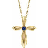 14K Yellow Lab-Grown Sapphire Cross 16-18" Necklace