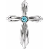 14K White Natural Blue Zircon Cross Pendant