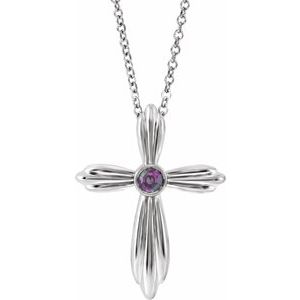 Platinum Natural Alexandrite Cross 16-18" Necklace