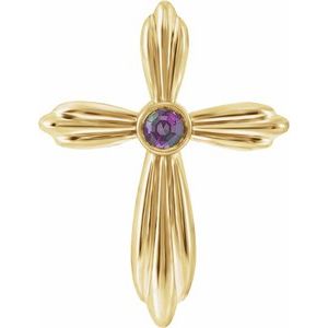 14K Yellow Lab-Grown Alexandrite Cross Pendant