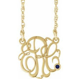 14K Yellow Gold-Plated Sterling Silver 20 mm 3-Initials Imitation Blue Sapphire Script Monogram 18" Necklace
