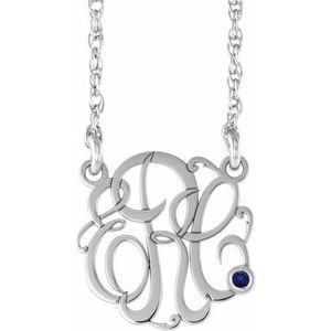 14K Yellow 30 mm 3-Initials Imitation Mozambique Garnet Script Monogram 18" Necklace