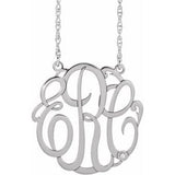 Rhodium-Plated Sterling Silver 25 mm 3 Initials .02 CT Natural Diamond Script Monogram 18" Necklace