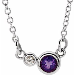 14K White Natural Amethyst & .02 CTW Natural Diamond 16" Necklace