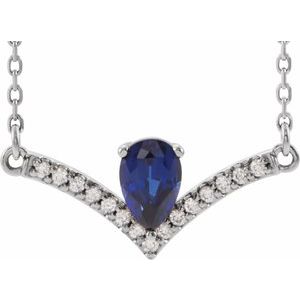 Platinum Lab-Grown Blue Sapphire & .06 CTW Natural Diamond 18" Necklace