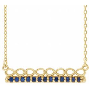 14K Yellow Natural Blue Sapphire Infinity-Inspired Bar 16" Necklace