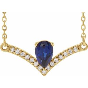 14K Yellow Natural Blue Sapphire & .06 CTW Natural Diamond 18" Necklace
