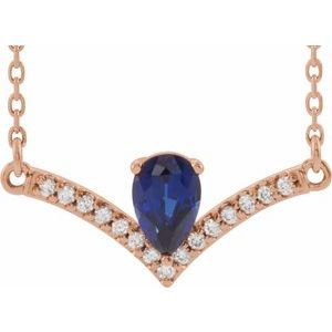 14K Rose Lab-Grown Blue Sapphire & .06 CTW Natural Diamond 18" Necklace