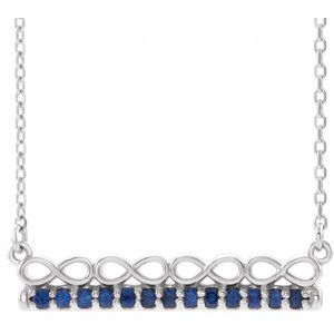 14K White Natural Blue Sapphire Infinity-Inspired Bar 16" Necklace
