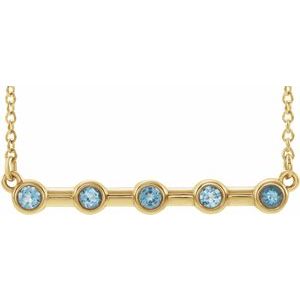 14K Yellow Natural Aquamarine Bezel Set Bar 16" Necklace