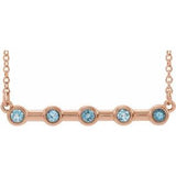 14K Rose Natural Aquamarine Bezel Set Bar 16" Necklace