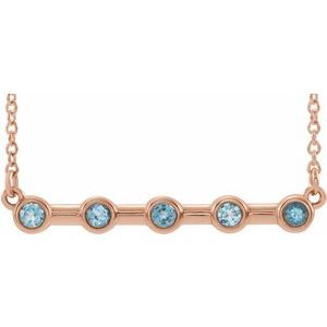 14K Rose Natural Aquamarine Bezel Set Bar 16" Necklace