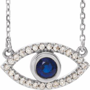 Platinum Natural Blue Sapphire & Natural White Sapphire Evil Eye 18" Necklace