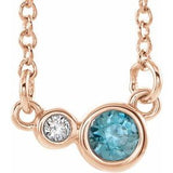 14K Rose Natural Blue Zircon & .02 CTW Natural Diamond 16" Necklace