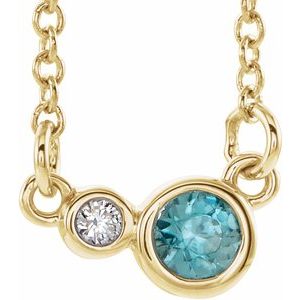 14K Yellow Natural Blue Zircon & .02 CTW Natural Diamond 16" Necklace