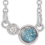 14K White Natural Aquamarine & .02 CTW Natural Diamond 16" Necklace