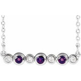 14K White Natural Amethyst & .08 CTW Natural Diamond Bezel Set 16-18" Necklace